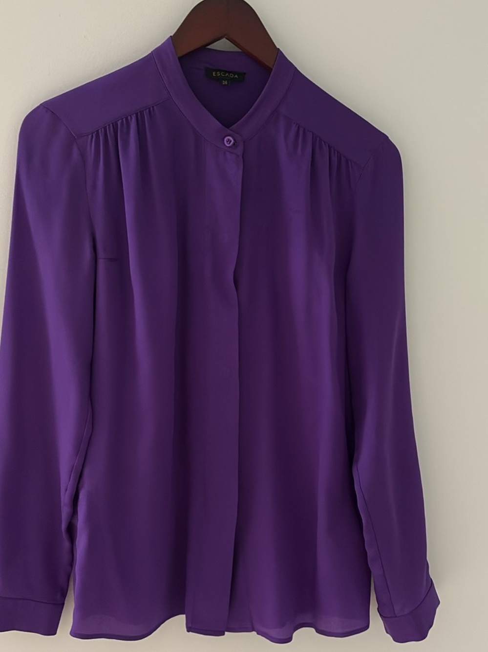 Escada Rich Purple Silk-Blend Mandarin Collar Blouse
